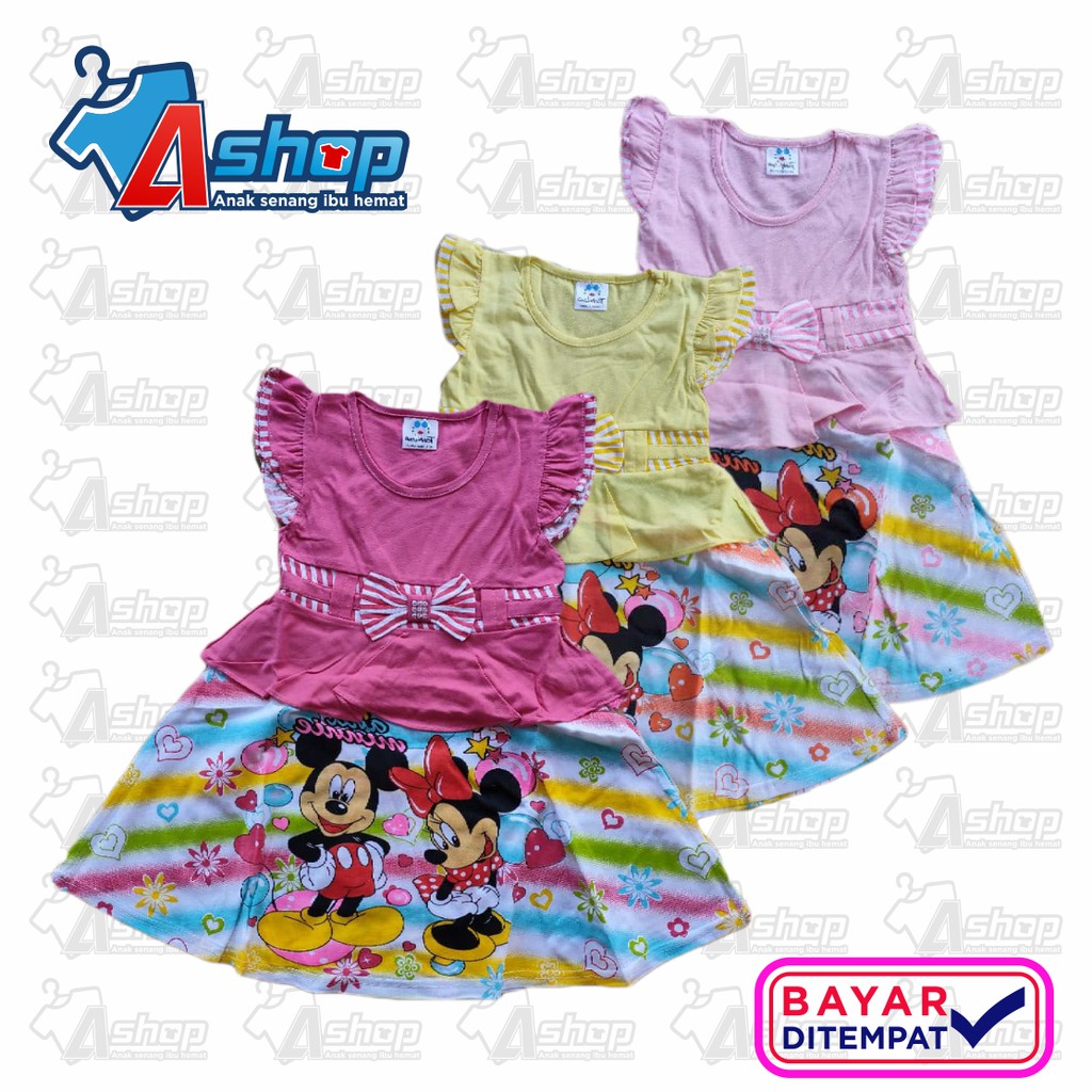 Dress Anak Perempuan Motif Minnie Mouse All size 2-3 Tahun