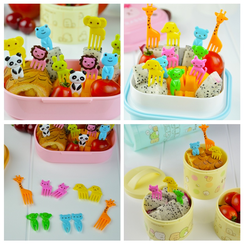 COD✨Garpu Buah / Kue / Dessert Mini Motif Kartun Hewan Untuk Anak Dekorasi Pesta 10pcs