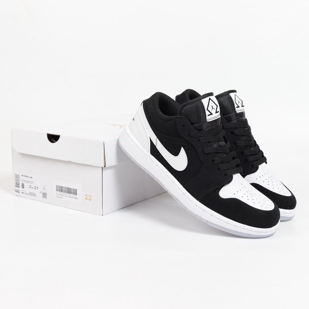 NIKE AIR JORDAN 1 LOW BLACK WHITE DIAMOND BNIB ORIGINAL VIETNAM GRATIS KAOS KAKI SEPATU NIKE