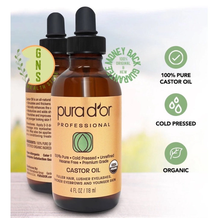 Purador Pura D'or Pura Dor Organic Castor Oil Argan Oil Rosehip Oil Tamanu Oil for Hair and Skin ORI