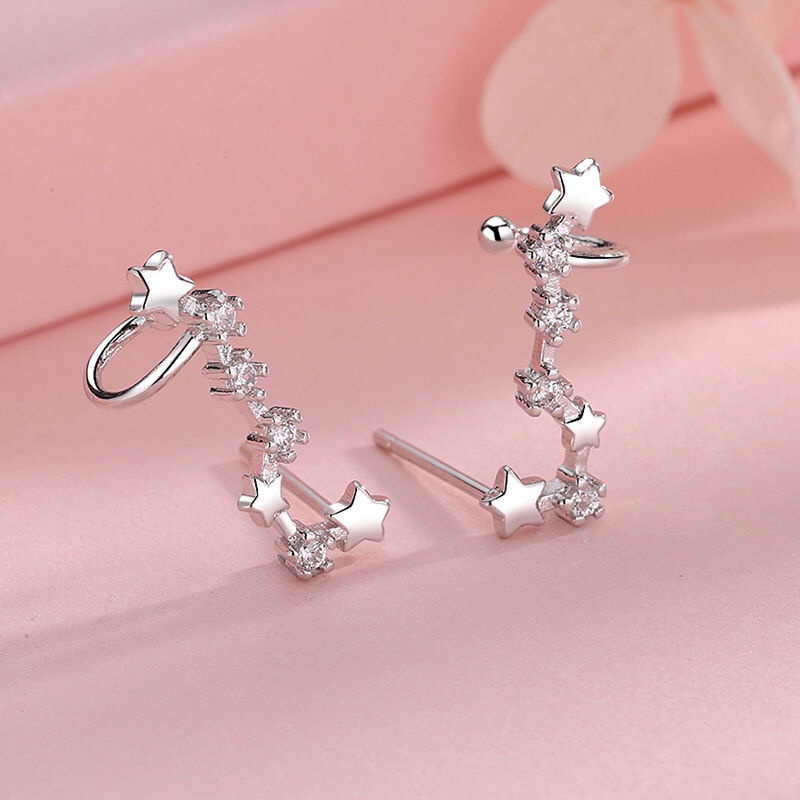 925 Silver Needle Big Dipper Stud Simple Minimalist Style Earring Jewelry