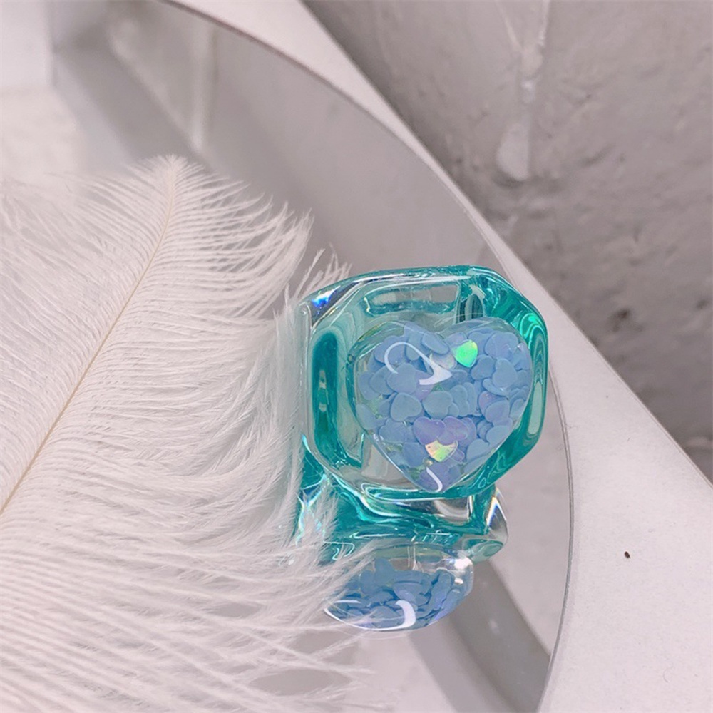 1pc Cincin Bentuk Hati Geometris Bahan Resin Warna Permen Untuk Wanita
