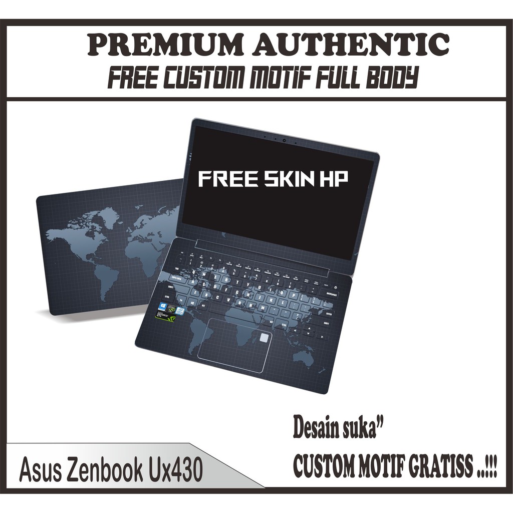 GARSKIN LAPTOP  ASUS ZENBOOK UX430 FULL BODY FREE CUSTOM MOTIF FREE SKIN HANDPHONE