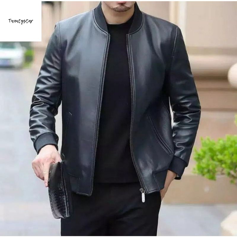 Jaket Kulit Pria Semi Bomber Premium Quality / Jaket kulit asli garut / Jaket semi kulit /Jaket kuli