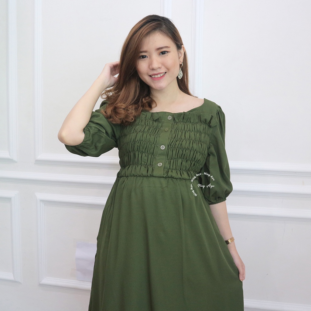 Mama Hamil Gwen Dress Wanita Hamil Menyusui Murah Modern Casual Dress Katun - DRO 209-ARMY