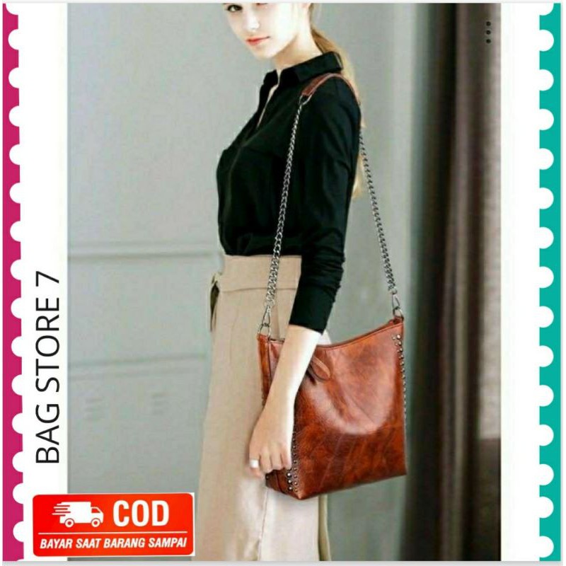 TAS SHOULDER BAG WANITA CEWEK RANTAI IMPORT BRANDED BESAR TERBARU MEWAH KEKINIAN CANTIK/ BAG STORE 7