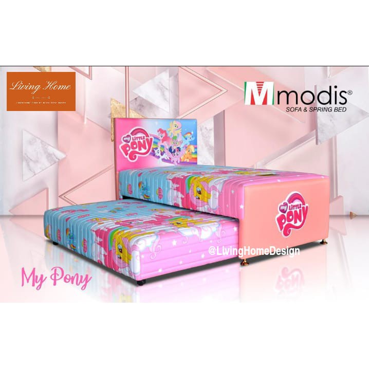 Bed Dorong Anak My Pony Modis Springbed Full Bed Set Anak Cewek Perempuan Pinky Pink 120 x 200
