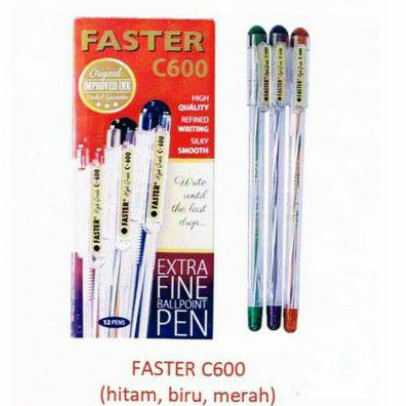 

Faster pen pulpen c600 extra fine 1 kotak 1 lusin ballpoint pen hitam