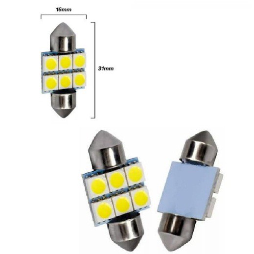 Lampu Led Plafon 6 SMD 5050 6 Mata - LED Kabin Mobil Festoon 36mm | Led Plafon 5050 | Led 6 Mata