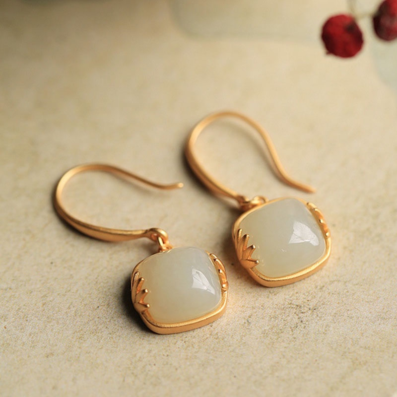 Anting Emas 18K Natural Hetian Jade Untuk Wanita