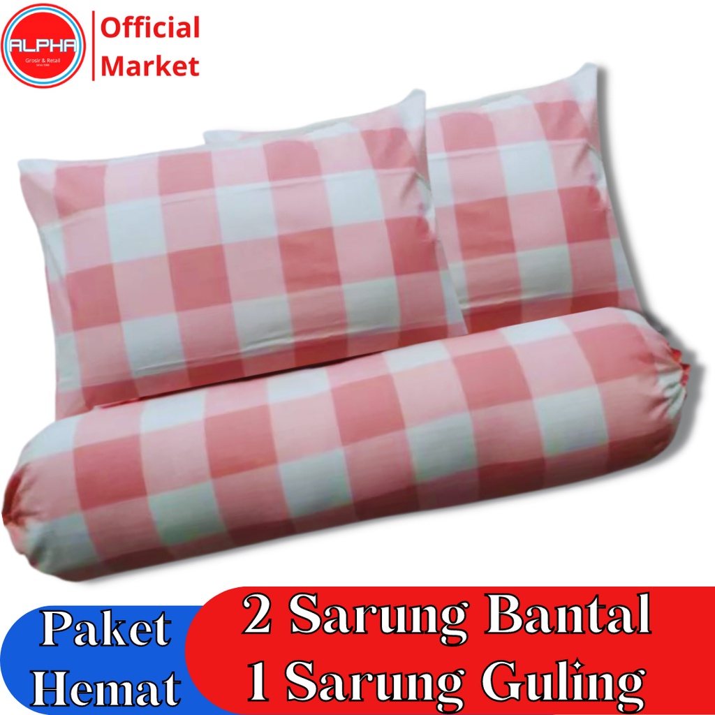 sarung bantal guling 1set murah motif aesthetic emily kotak dusty pink polos bahan katun disperse warna tidak luntur