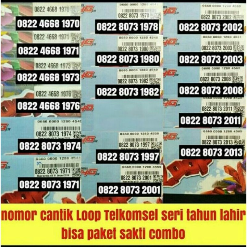 No Cantik Kartu Perdana Telkomsel LOOP 4G seri Tahun Kelahiran