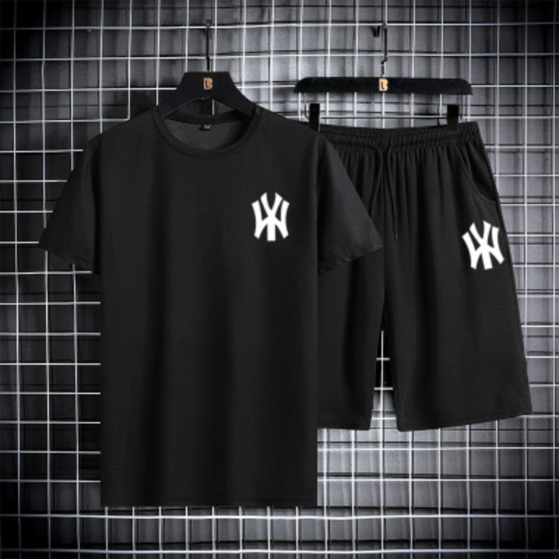 Baju setelan Celana panjang pria  + Kaos cotton pakaian set baju olahraga NY style Korea