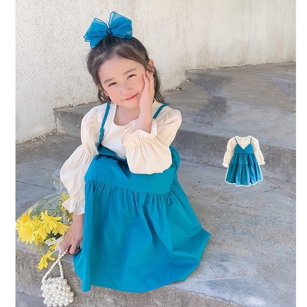 Rabbit Kids Dress Anak Perempuan Impor Fashion Bahan Katun Chiffon/Dress Balon Lengan Panjang Anak F