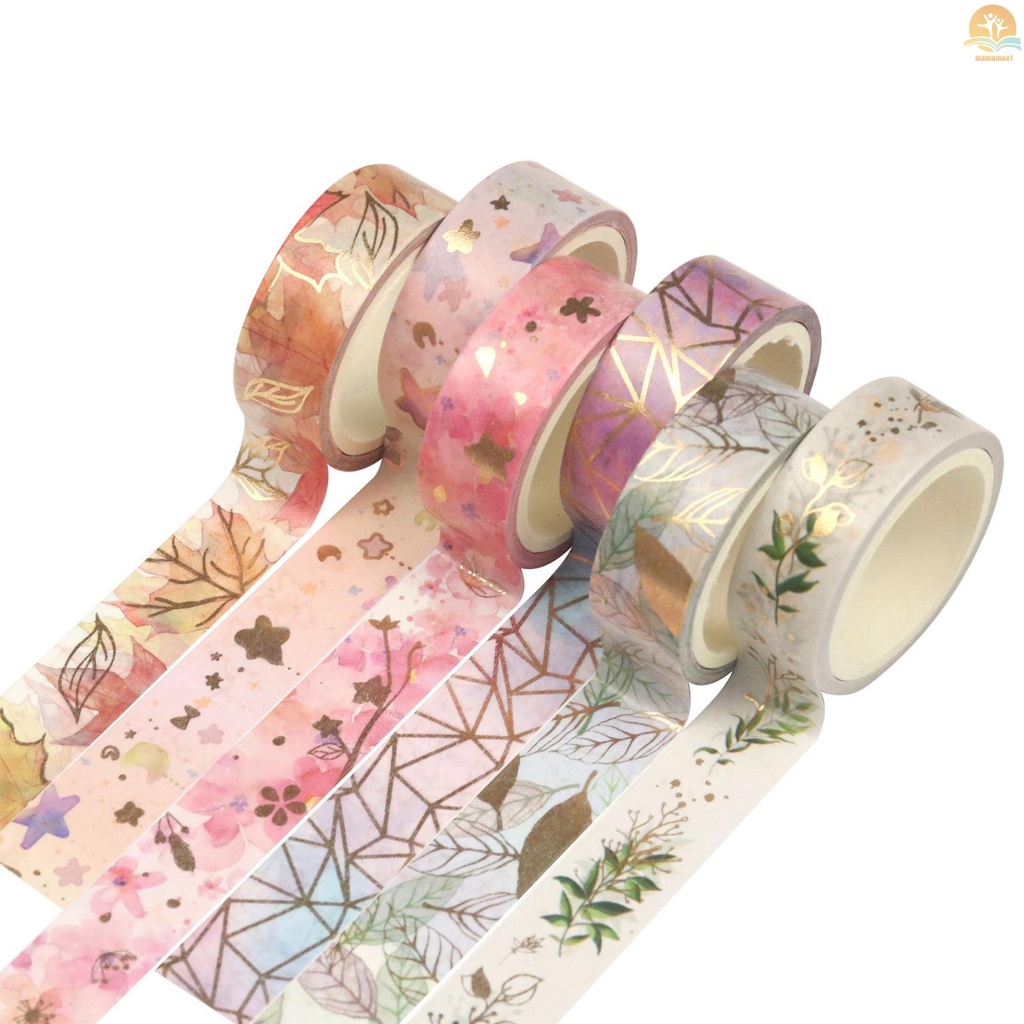 6 Rolls Washi Tape Set Floral Gold Foil Washi ing Tape 15mm Wide Plant Leaves Flower Decorative Adhesive Tape Sticker for DIY Arts &amp; Crafts Journals Planners Scrapbooking Card Gift Wrapping