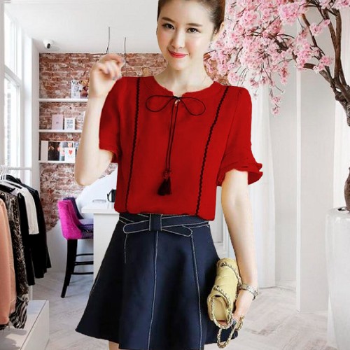 COD BAJU BLOUSE CEWEK LENGAN PENDEK VARIASI PITA GAYA WANITA KOREA IMPORT BAJU BLUS UNIK LUCU NEW AT