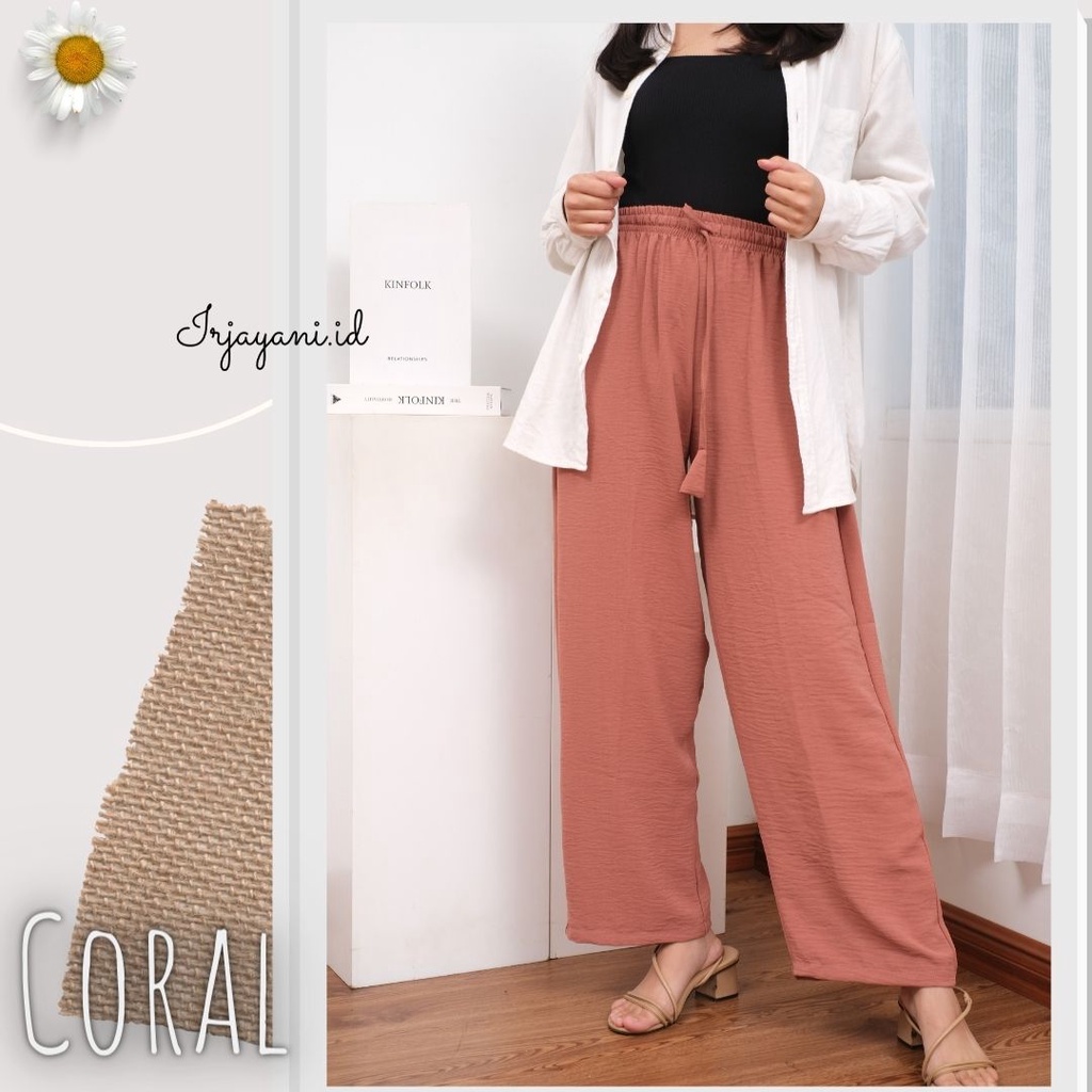 Kulot Tiara Pants Coral Basic Bumil Friendly Celana Kulot Jumbo