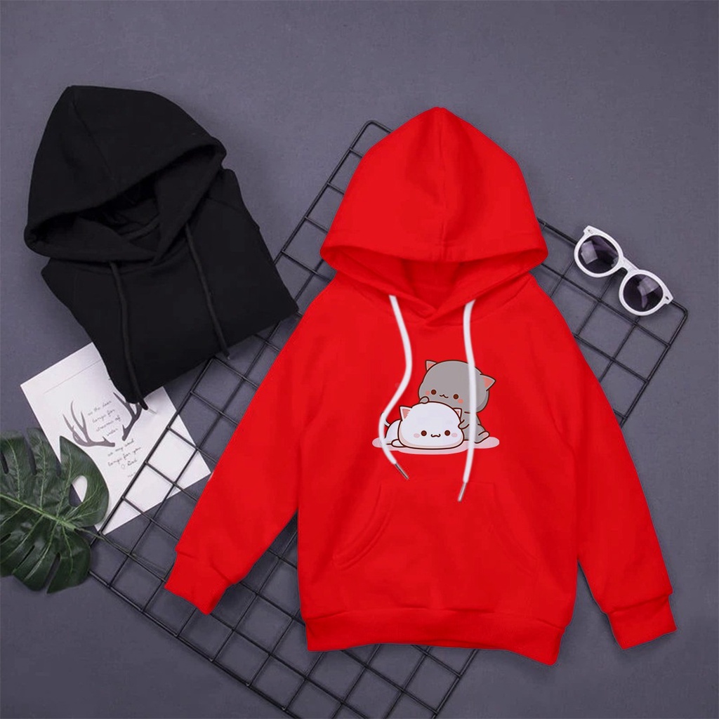 HOODIE ANAK TWIN CAT GREY WHITE - HOODIE ANAK TEBAL TERLARIS