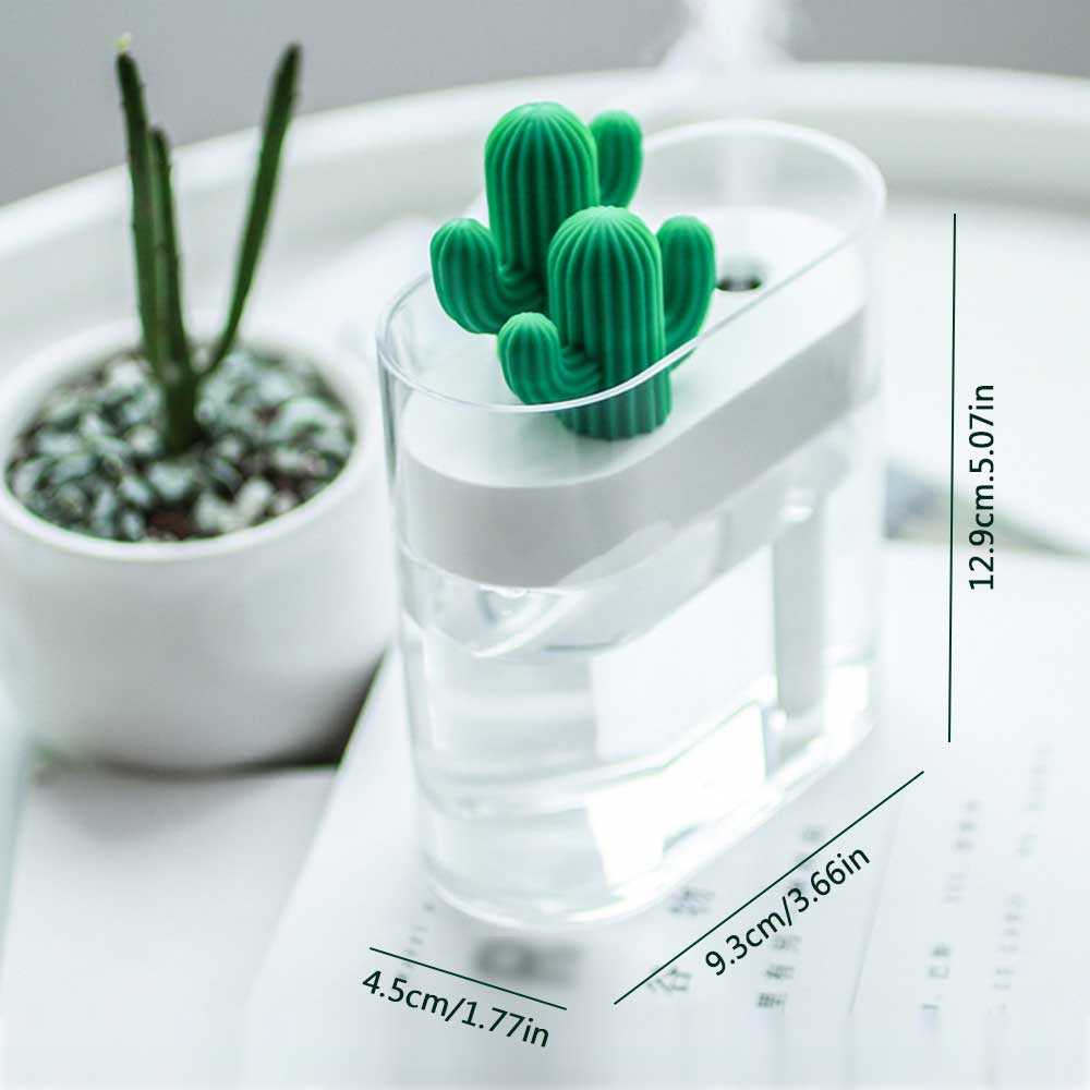 Humidifier 160ml Minimalis Aesthetic Ultrasonic Air Bening Transparan Desain Unik Kaktus Cactus