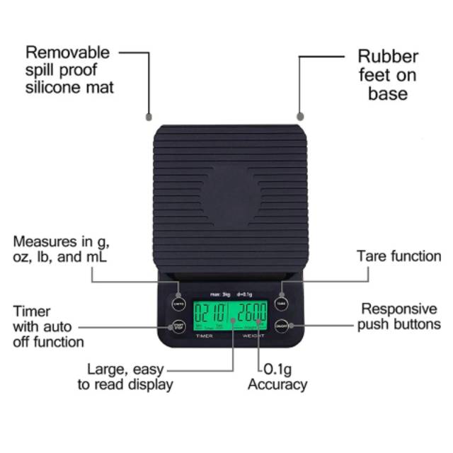 TIMER COFFEE SCALE TIMBANGAN KOPI DAPUR HIGH QUALITY LCD 3KG TAFFWARE BERKUALITAS TIMBANGAN KUE