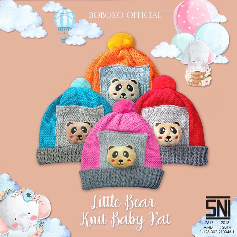 Topi Bayi Rajut boboko Beruang 0-24 bulan Unisex TOPI BABY RAJUT KUPLUK BAYI KARAKTER BONEKA BERUANG