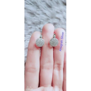 Anting Jepit Perak Asli 925 Lapis Emas Putih Kualitas Terbaik / Anting Jepit Fashion Bulat Mata Full Kilau