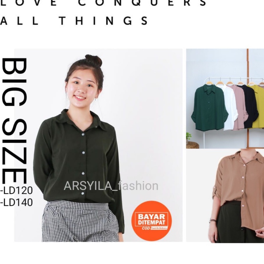 KEMEJA MONALISA POLOS JUMBO LD 140 LENGAN SAKODER