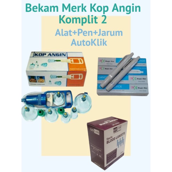 Alat Bekam Kop Angin Pompa, Jarum Bekam, Pen Bekam (Paket lengkap)
