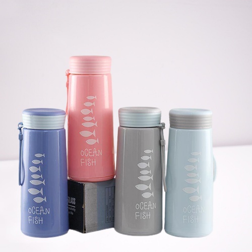 LDS BM5 Botol Minum Kaca Ocean Fish 360ml / Minnow Cup Tumbler / Botol Minum Ocean Fish Import / Tumbler Botol Minum Kaca Bening Cover Plastik Motif Ikan