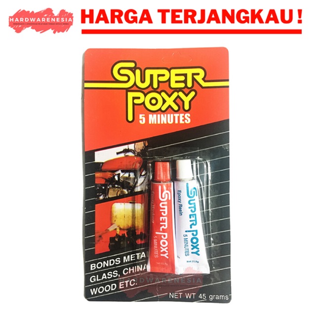  Lem  SUPER POXY Epoxy Adhesives 45 gr Gram Besi Baja Kayu  