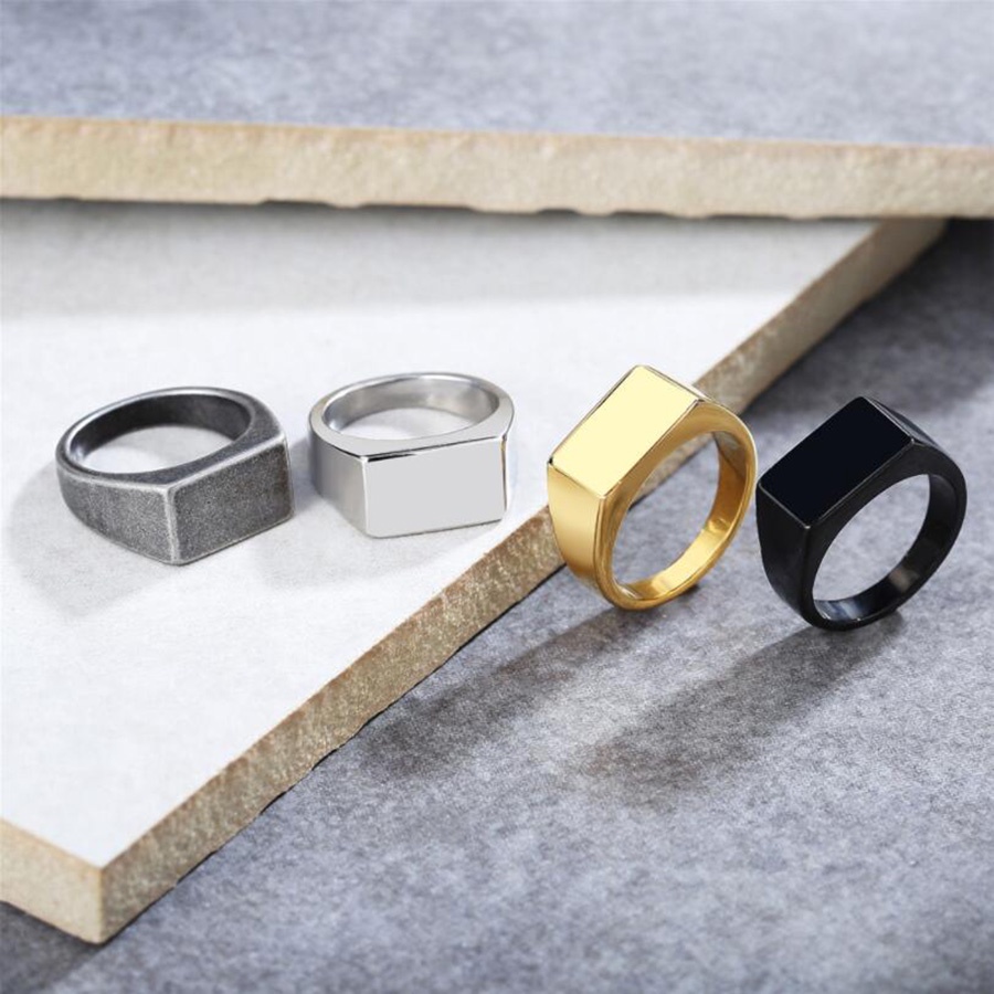 Cincin Bahan Titanium Steel Bentuk Persegi Panjang Warna Silver / Gold / Hitam Gaya Vintage / Simple / Punk Untuk Pria