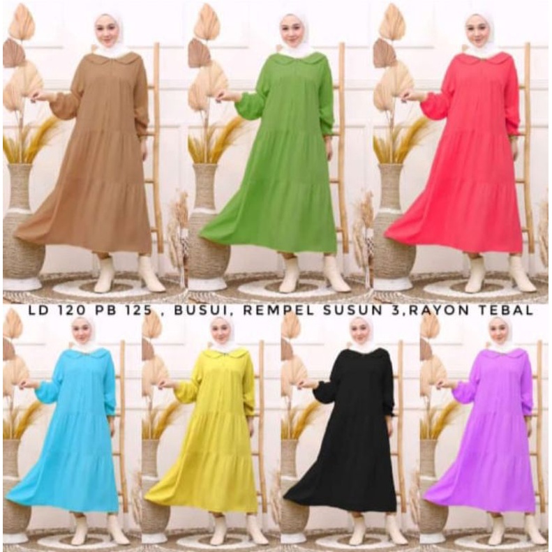 Midi Dress | Naumi Midi Dress Jumbo  Rayon Premium | Gamis Susun Terbaru Ld 120 Pb 125