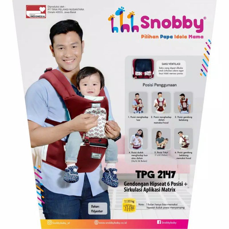 Snobby Gendongan Depan Hipseat 6 Posisi + Sirkulasi Udara Snobby Matrix Series TPG2147