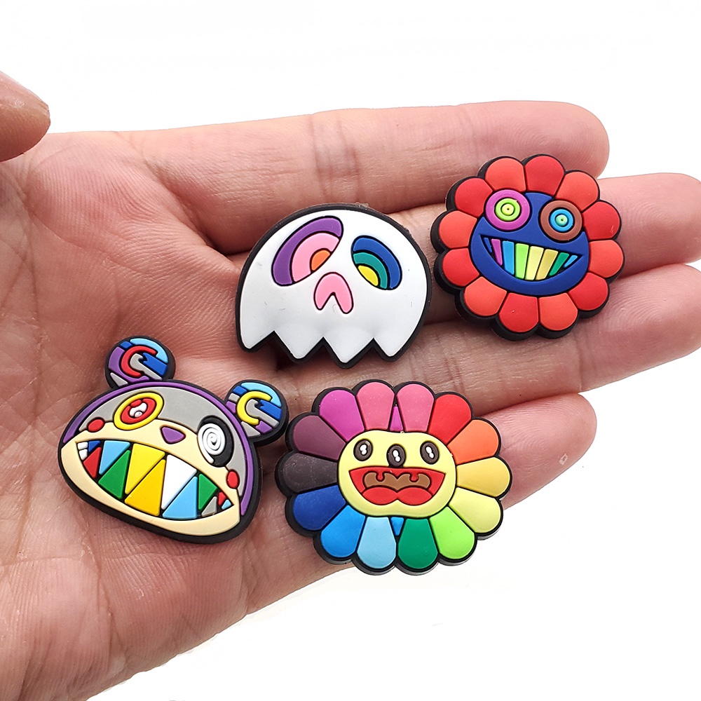 Charms Bentuk Bunga Matahari Tersenyum Pelangi Model 16kinds of Flower Crocs Untuk Dekorasi Sandal Pria Dan Wanita