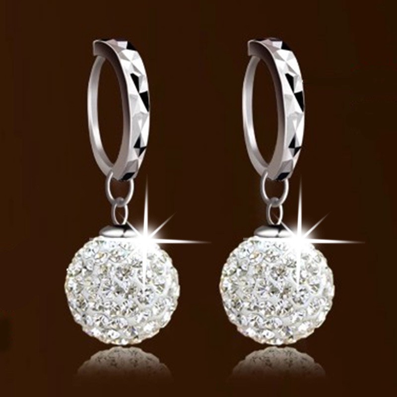 S925 Perak Shambala Anting Pejantan Kristal Penuh Putri Bola Stud Earrings Perempuan ai2-3828-1