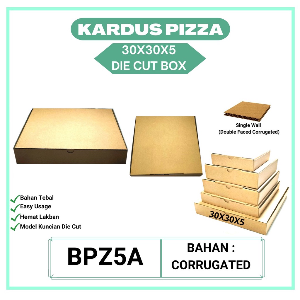 Kardus Pizza 30X30X5 Die Cut Eflute (BPZ5A-Corrugated)