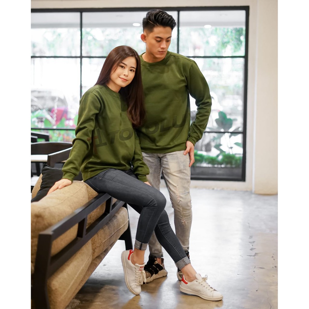 MUKZHOP - COUPLE SWEATER JUMPER / BASIC POLOS / TOTOLUY / HIJAU ARMY