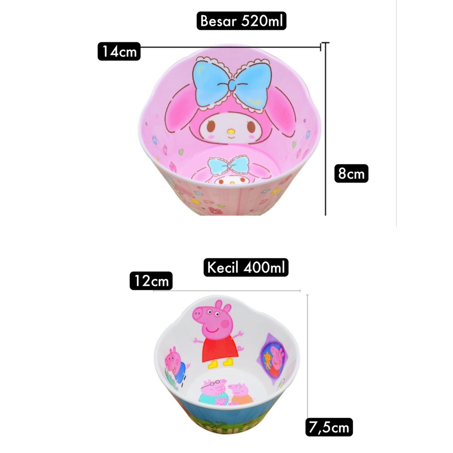 Mangkuk Melamin anak Kuping disney Kitty Melody Doraemon Mangkok Bowl melamine karakter keropi mickey frozen sumikko thomas paw patrol cars spiderman