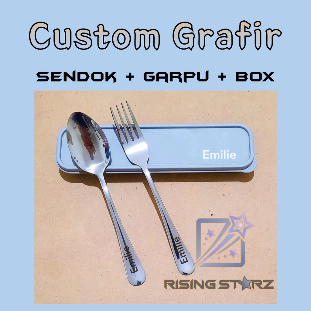 sendok makan hotel stainless set garpu box custom grafir spoon fork