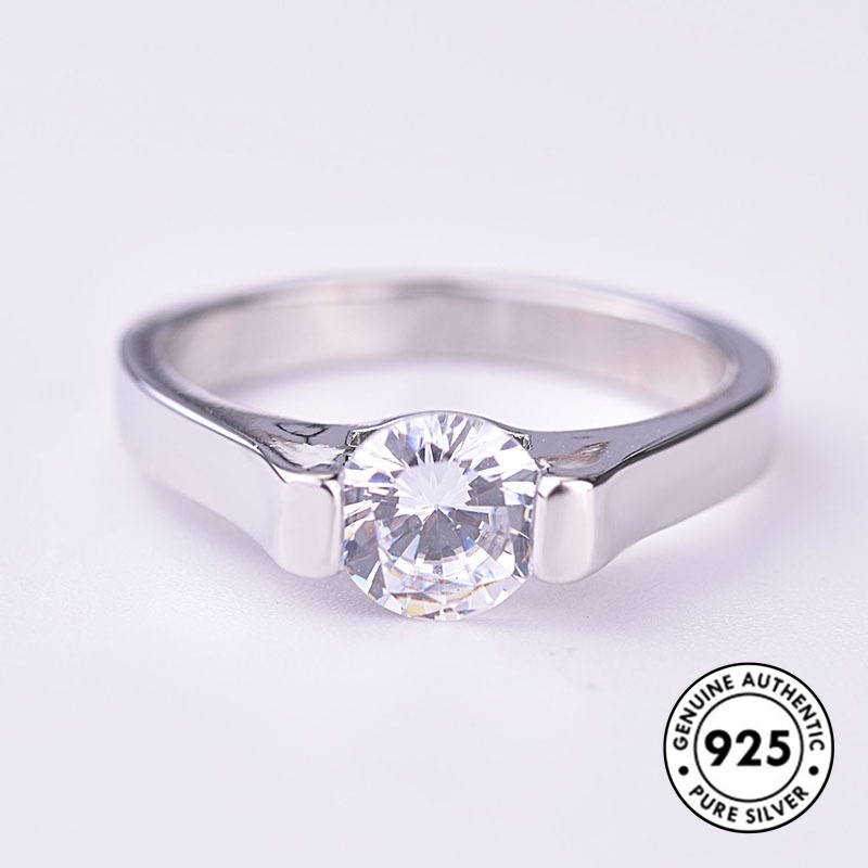 Cincin S925 Silver Aksen Berlian Gaya Simple