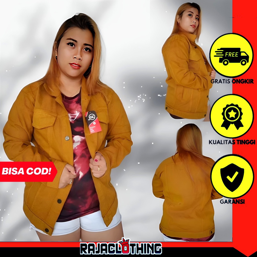 RCL - Jaket Jeans Oversize Warna Kunyit Orange - Jaket Jeans Cewe - Jaket Jeans Wanita - Jaket Jeans Oversize M-L-XL-XXL