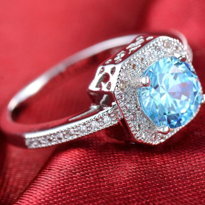 promo Cincin Berlian Premium Imitasi Lapis Emas Putih Batu Biru - BR102