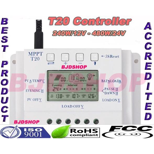 Mppt Solar Controller PWM 20A T20 Charger Panel Surya Cell
