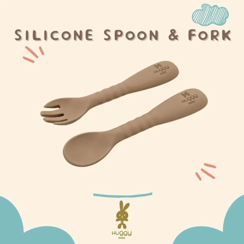 Sendok Garpu Silikon Huggy Baby AM002 Silicone Spoon Fork  - B101013