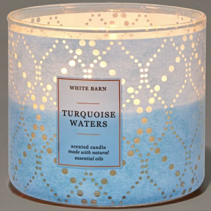 BATH &amp; BODY WORKS BBW TURQUOISE WATERS 3-WICK SCENTED CANDLE 3-WICK SCENTED CANDLE 411 G LILIN WANGI 3 SUMBU UKURAN BESAR PENGHARUM RUANGAN