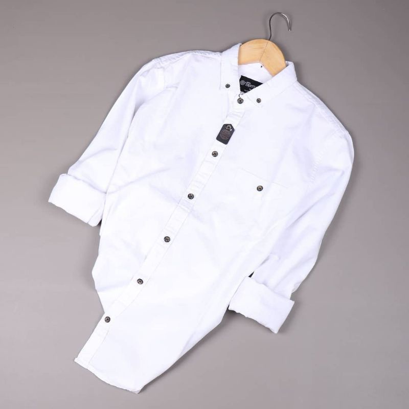 Kemeja Flanel Polos Hitam Putih Lengan Panjang ONE EIGHT Premium