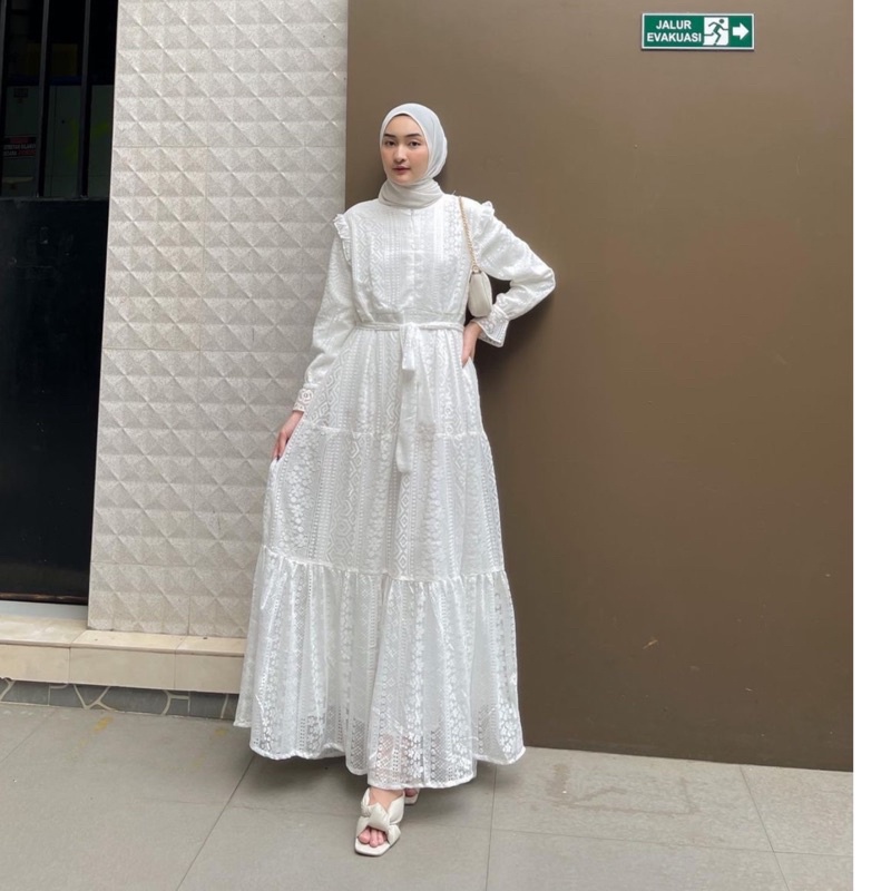 PRE ORDER 14 HARI KERJA ,NAGITA MAXY  (DRESS PUTIH/OFF WHITE)-4
