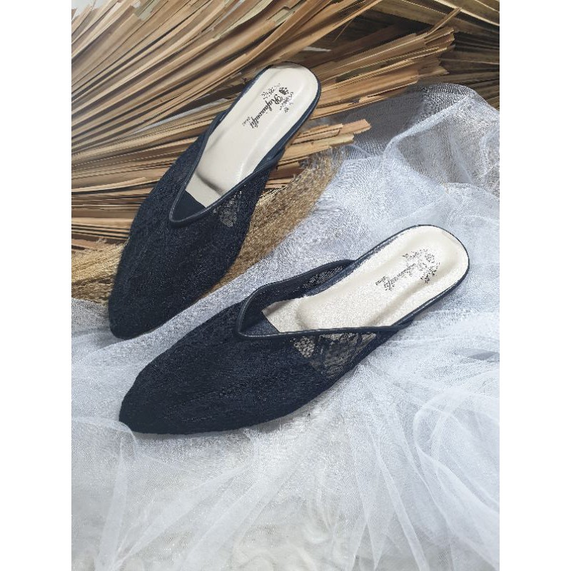 flatshoes brukat hitam tanpa payet