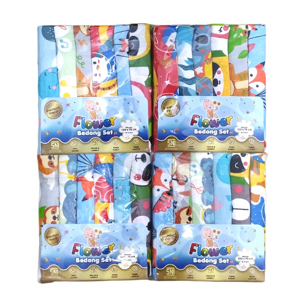 3 Pcs Bedong Bayi Flower Motif Alas Tidur Selimut Baby Flanel Premium Halus Lembut 120x75cm