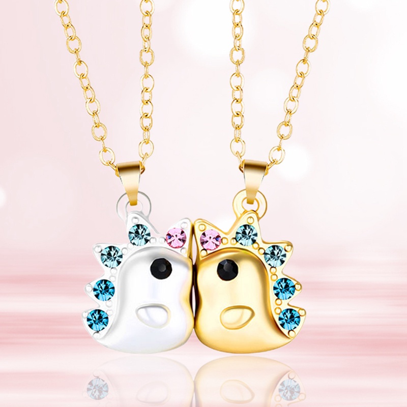 Fancyqube 2pcs / Set Kalung Desain Unicorn Aksen Zircon Untuk Pasangan